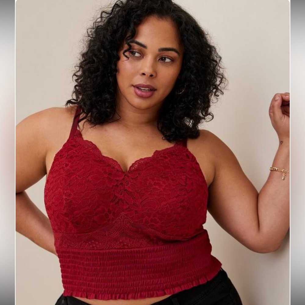 Lace smocked crop top